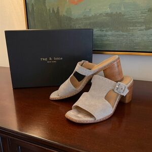 rag & bone Matteo Grey Suede Block Heel Mules